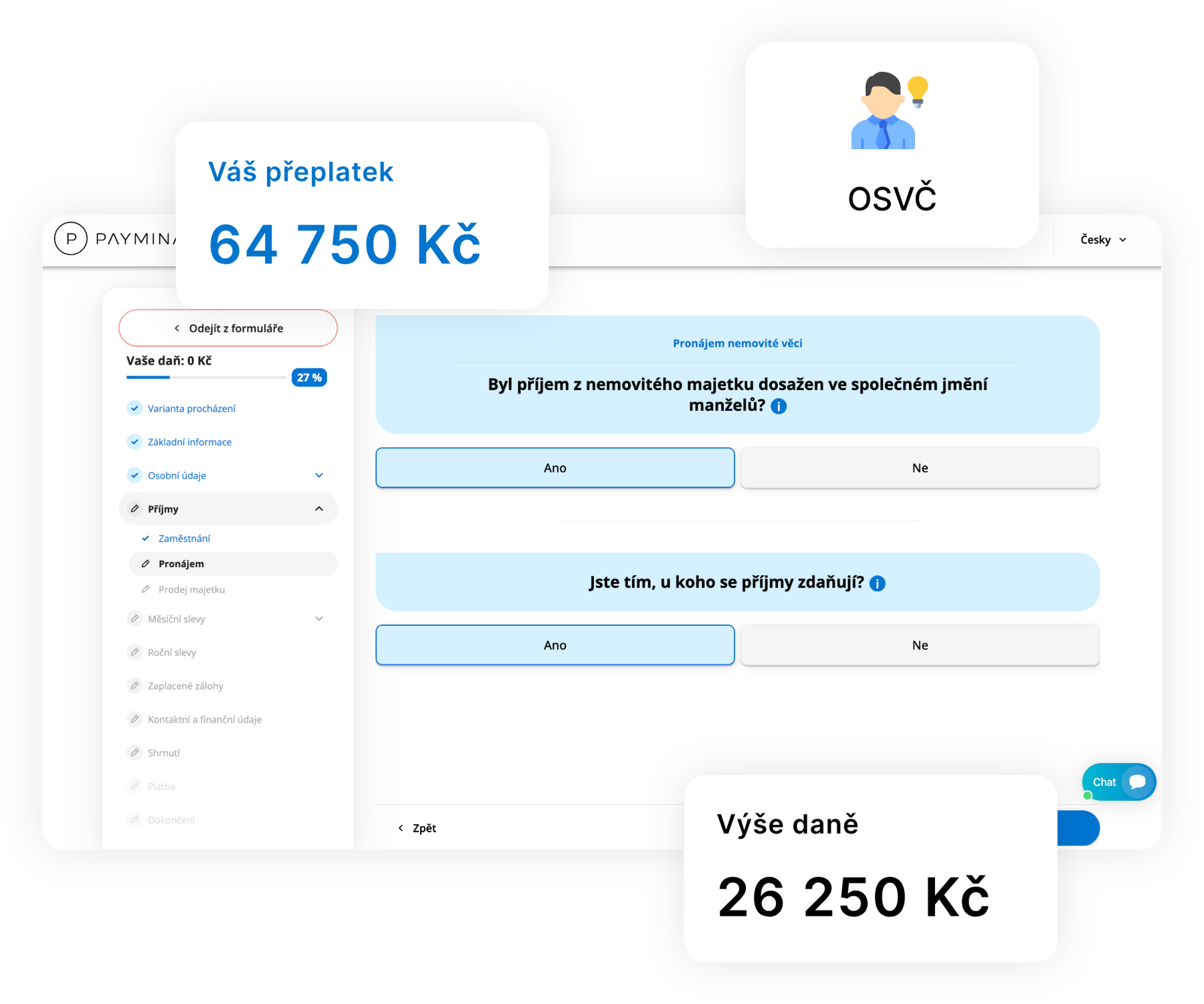 Přehled aplikace Payminator Daně