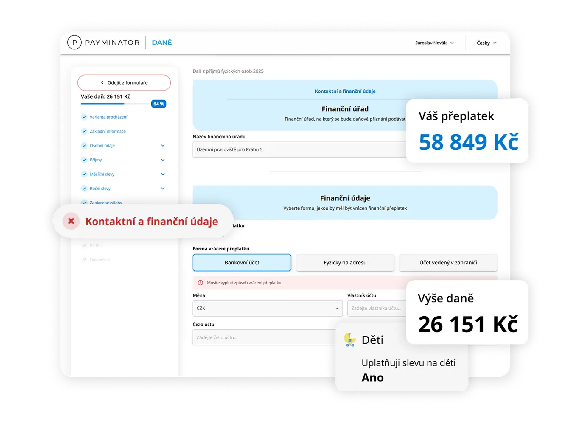 Přehled aplikace Payminator Daně