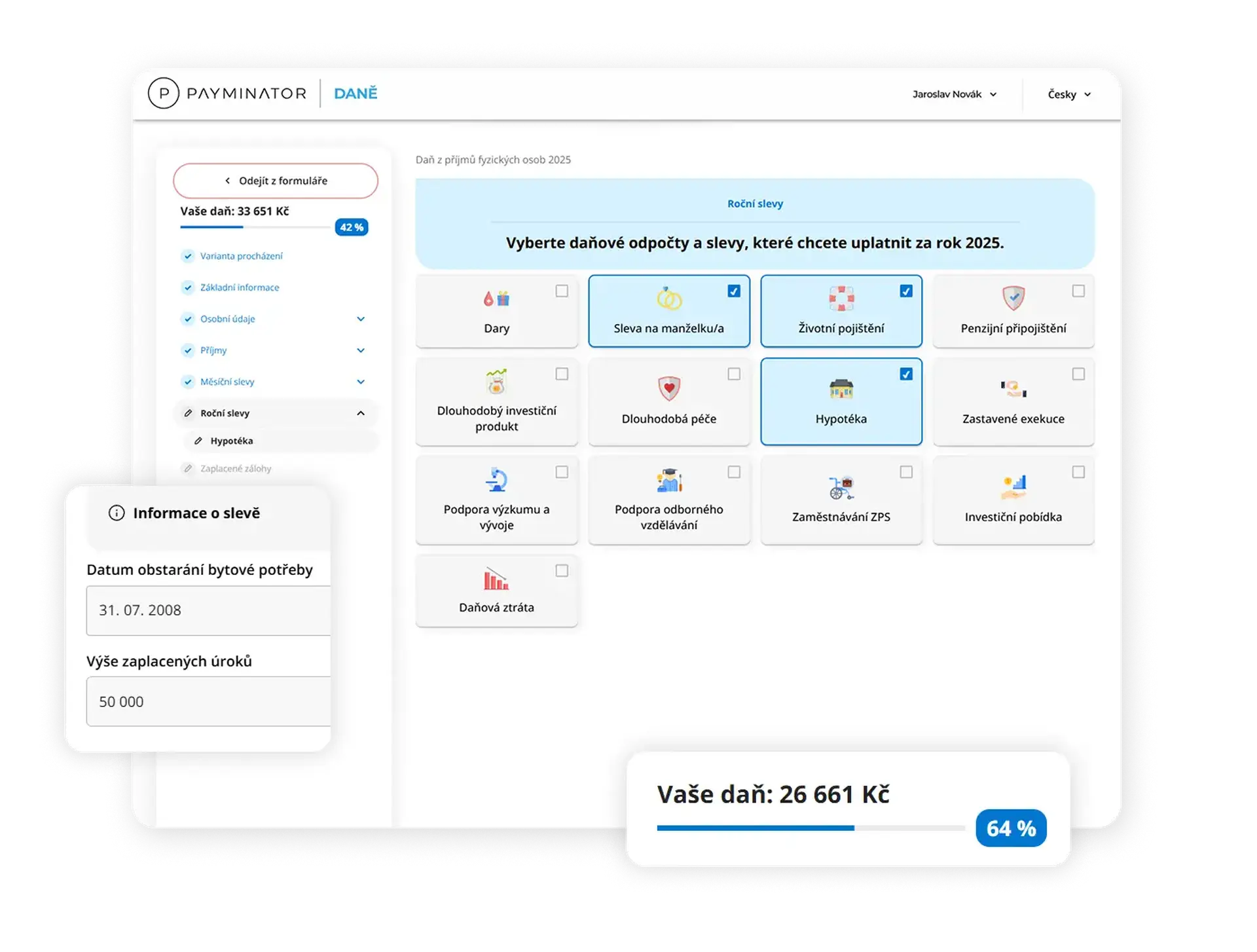 Přehled aplikace Payminator Daně