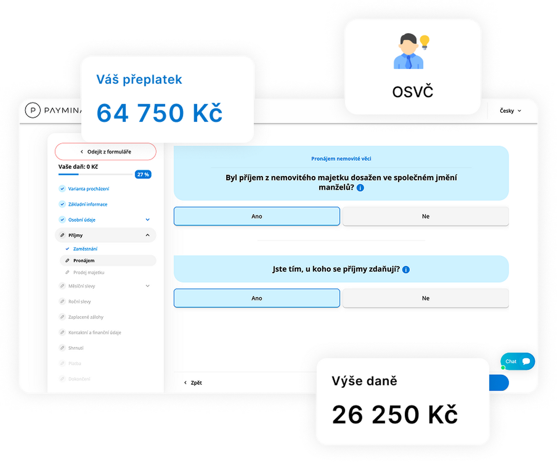Přehled aplikace Payminator Daně