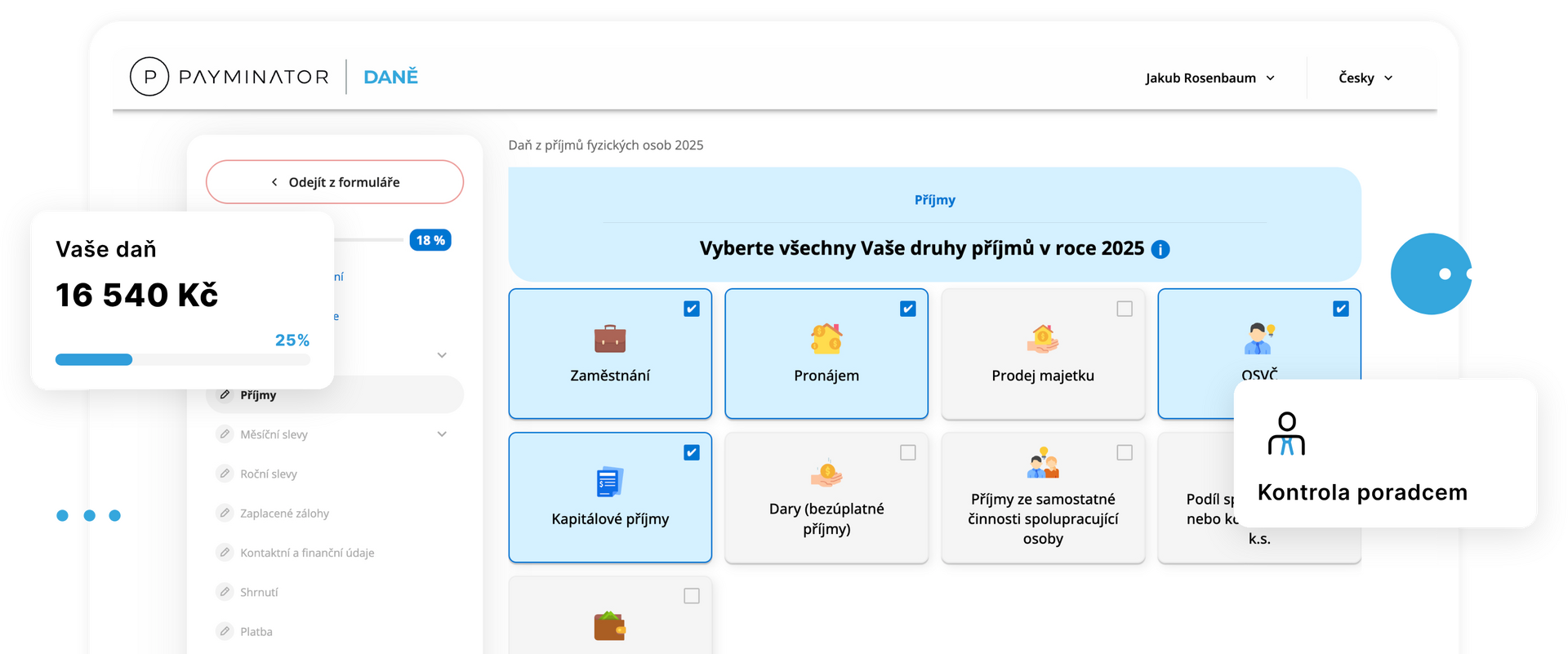 Vyplňte *daňové přiznání online*|md během pár minut s interaktivním průvodcem.